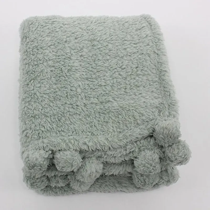 Christmas Fluffy Throw Blanket with Pom-poms Cozy Warm Sherpa Blanket for Winter Home Decor